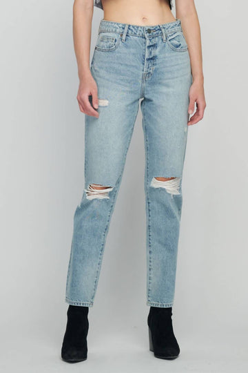 Hidden karson high rise straight crop jean in light wash