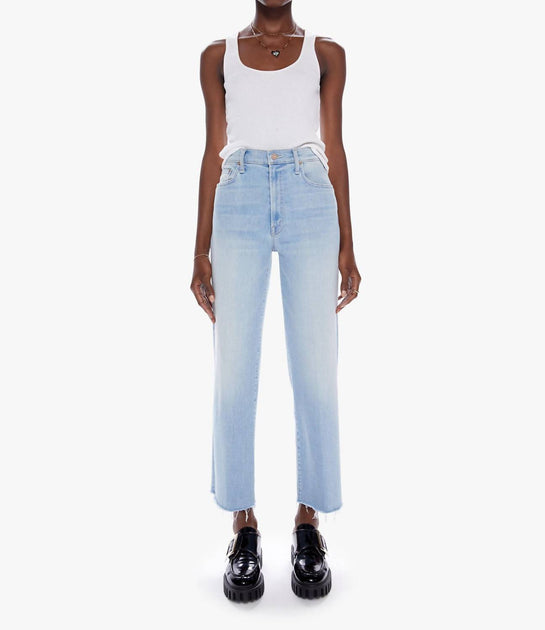 Mother The Rambler Zip Ankle Fray Jeans In Chill Pill | Shop Premium ...