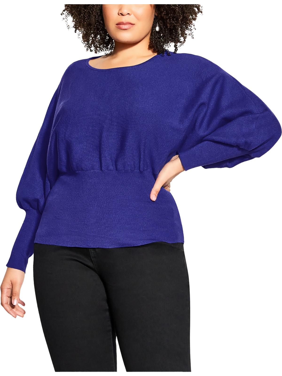 Shop City Chic Plus Lily Womens Ribbed Trim Long Sleeve Pullover Sweater In Blue