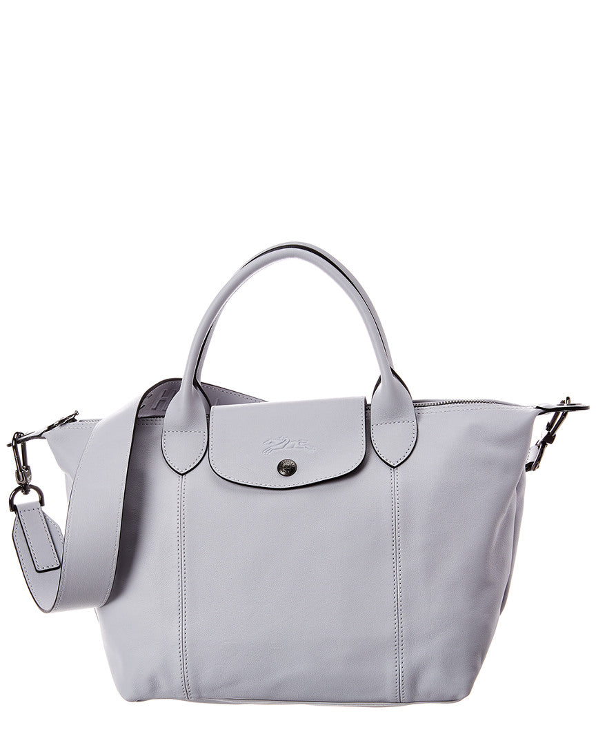 Longchamp Le Pliage Cuir Small Leather Logo Strap & Short Handle Tote In  White