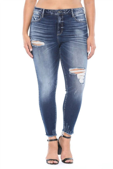 Cello high rise distressed crop skinny jeans in dark wash