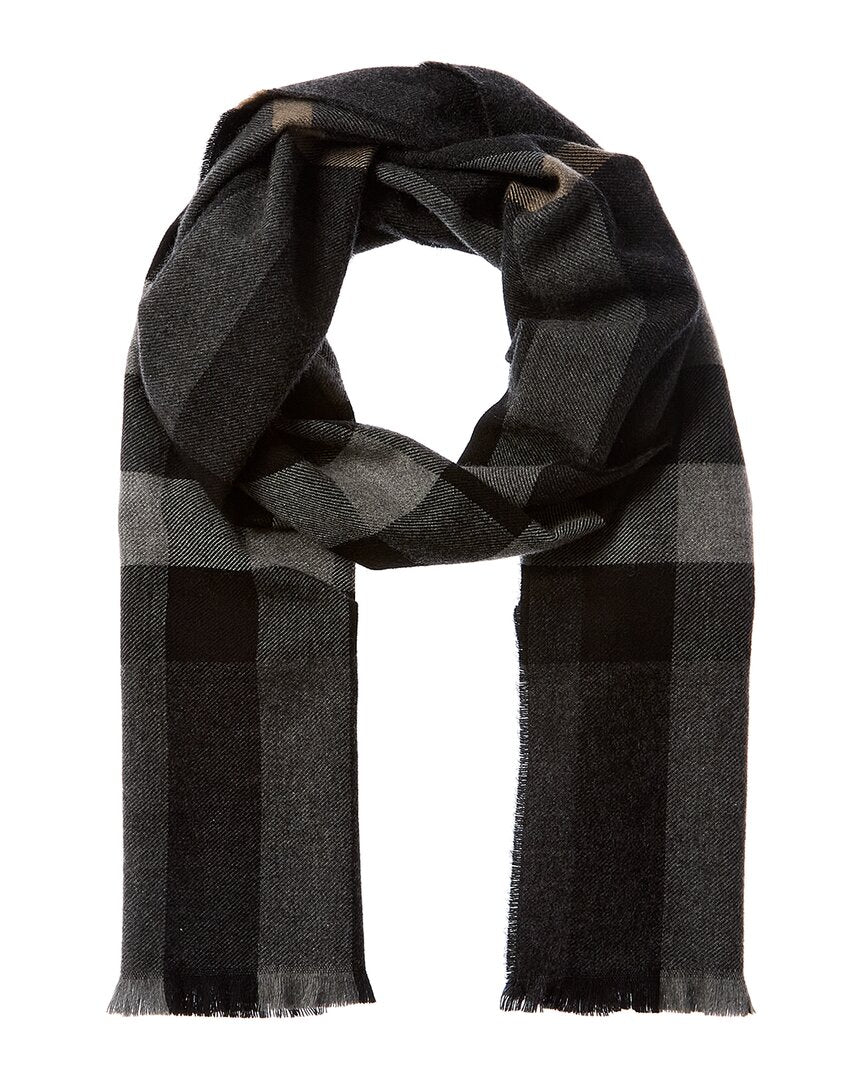 Burberry Lash Fringe Giant Check Cashmere & Wool-blend Scarf In Grey |  ModeSens