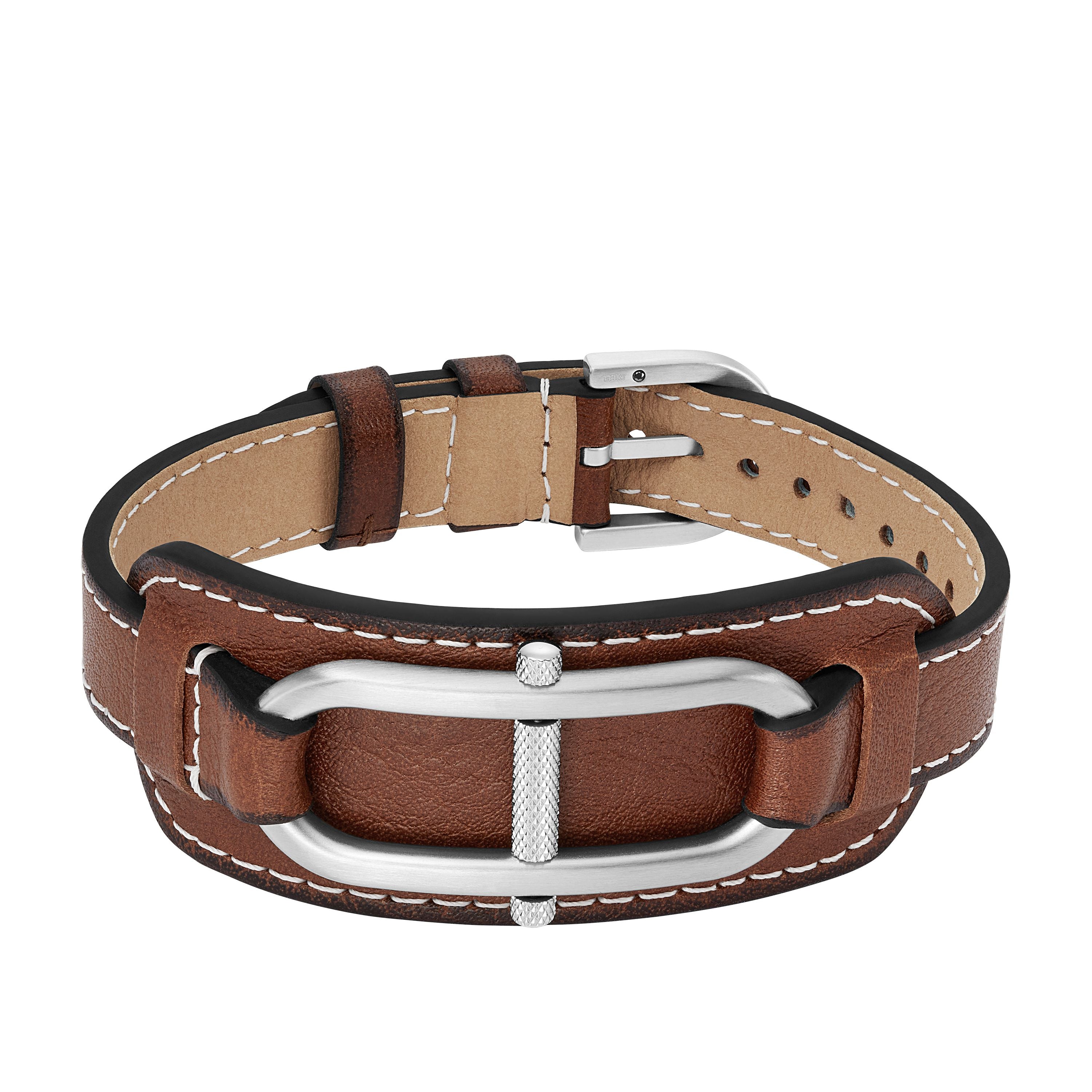 FOSSIL Fossil Men's Heritage D-Link Medium Brown Leather Strap Bracelet