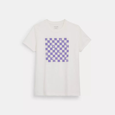 코치 COACH Outlet checkerboard t shirt in organic cotton,white