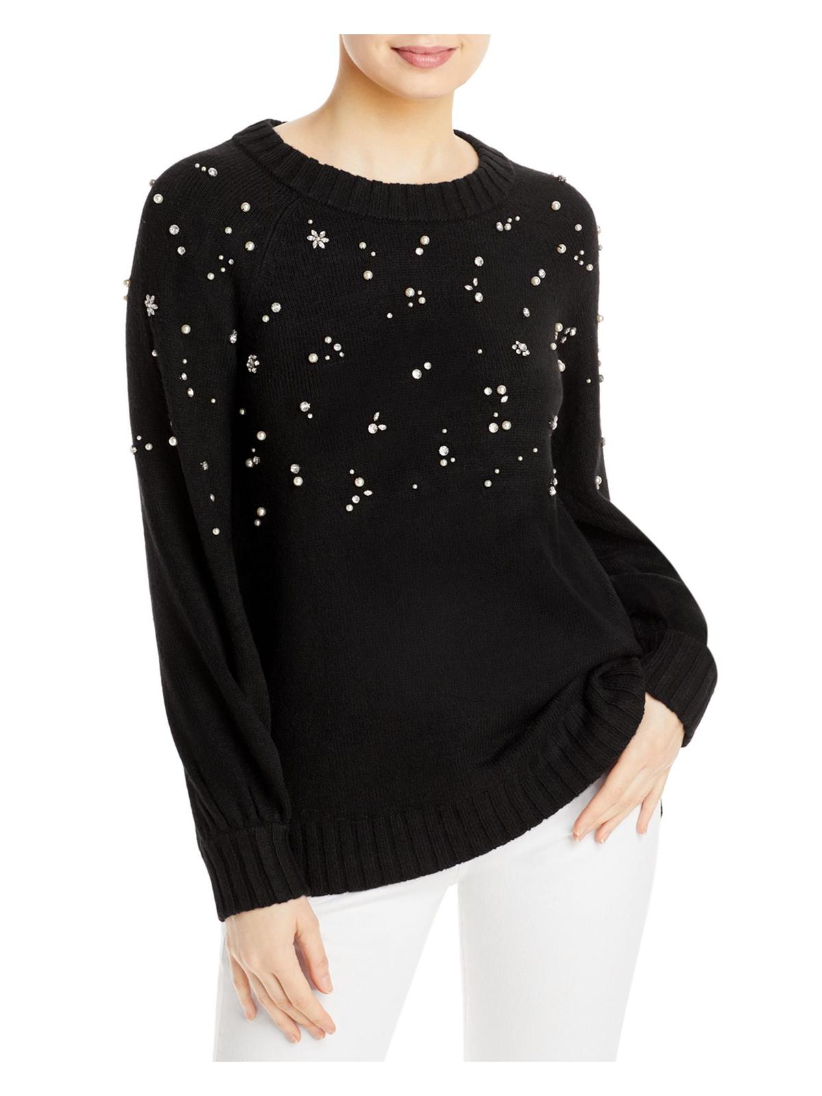 KARL LAGERFELD Womens Embellished Crewneck Pullover Sweater