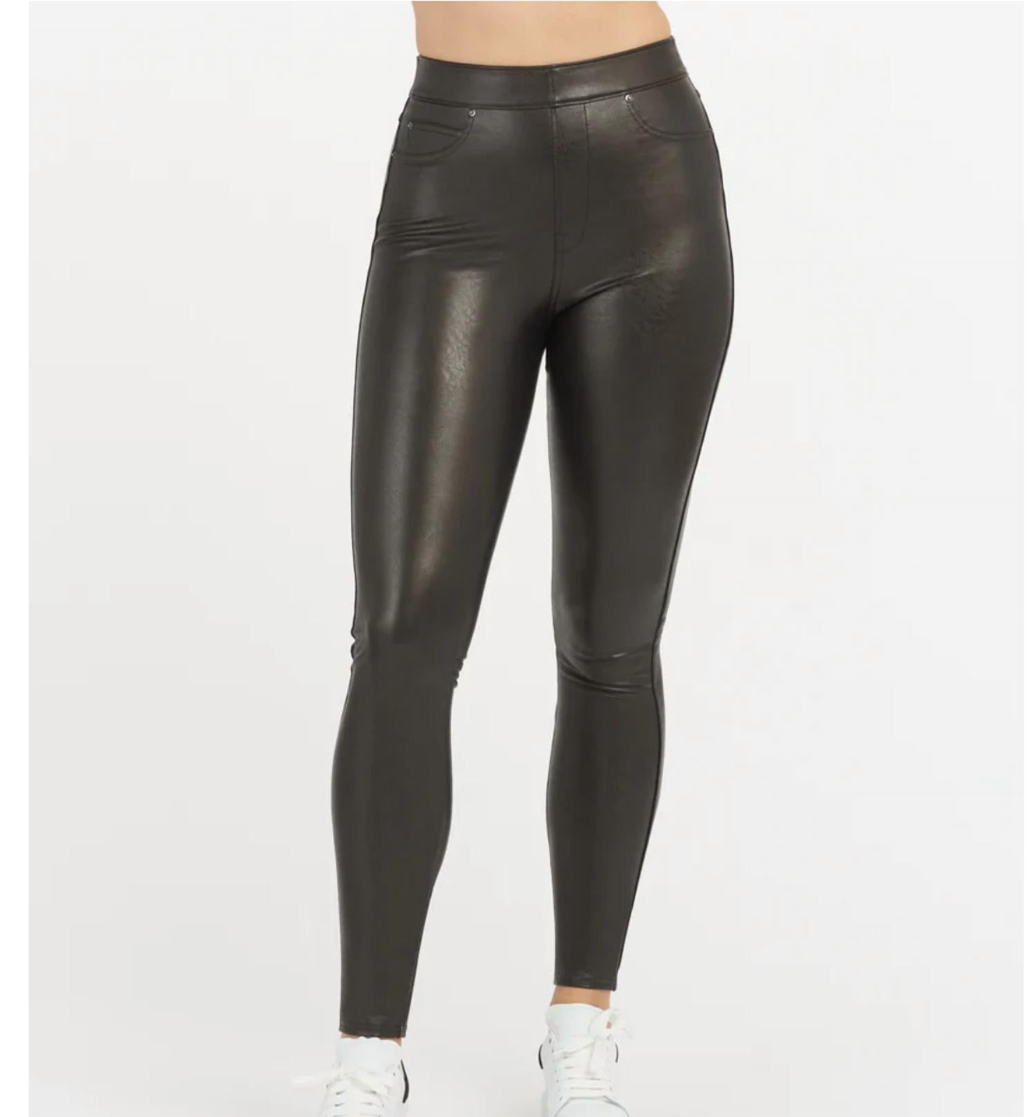 SPANX Leather- Like Ankle Skinny Pant in Black Leather