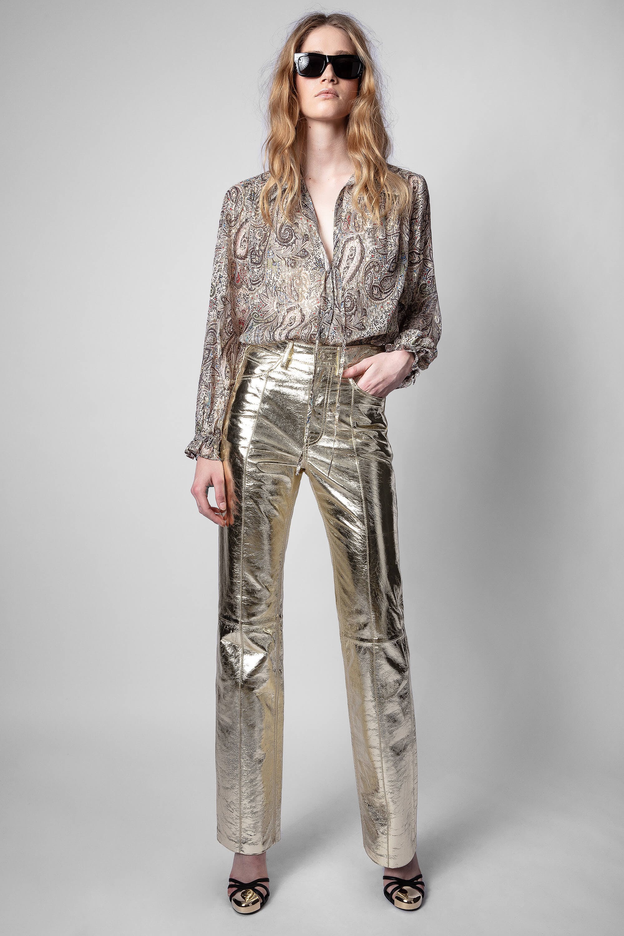 ZADIG & VOLTAIRE Leather Pants Poete Gold Foil