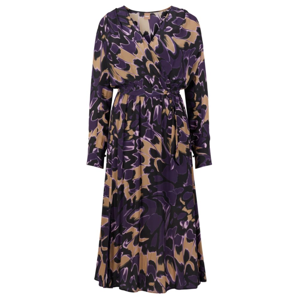 HUGO BOSS Belted wrap-front dress with abstract butterfly print