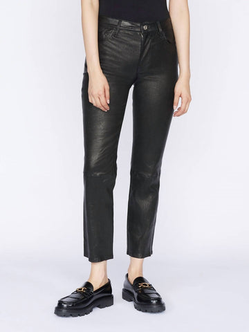 Frame leather le high straight jean in noir