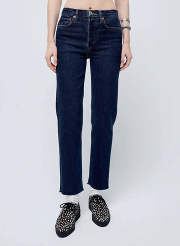 Re/Done high rise stove pipe jean in dark rinse