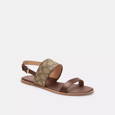 코치 COACH Outlet harley sandal in signature jacquard,khaki/dark saddle / Regular