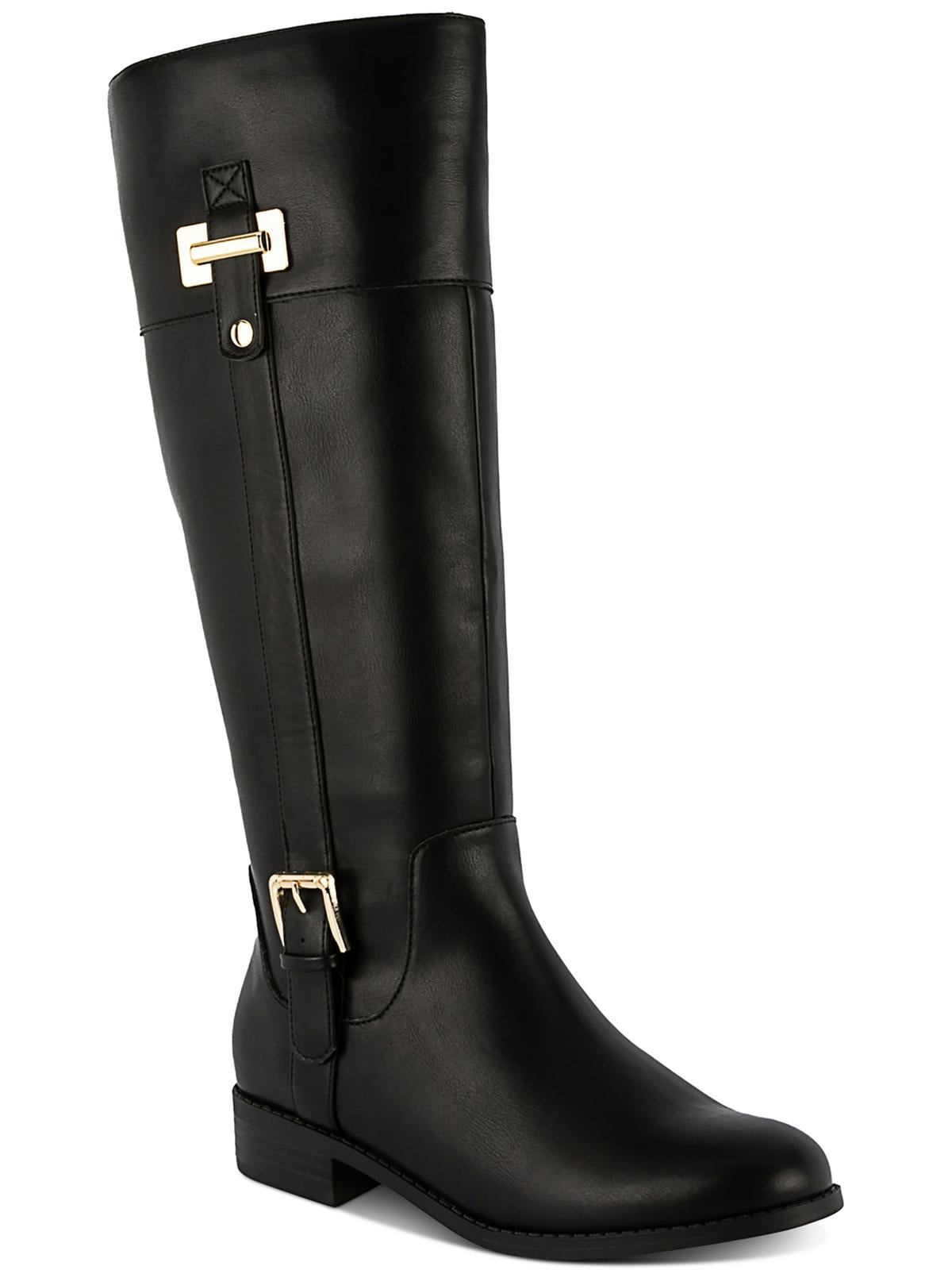 Shop Karen Scott Edenn Womens Faux Leather Wide Calf Knee-high Boots In Black