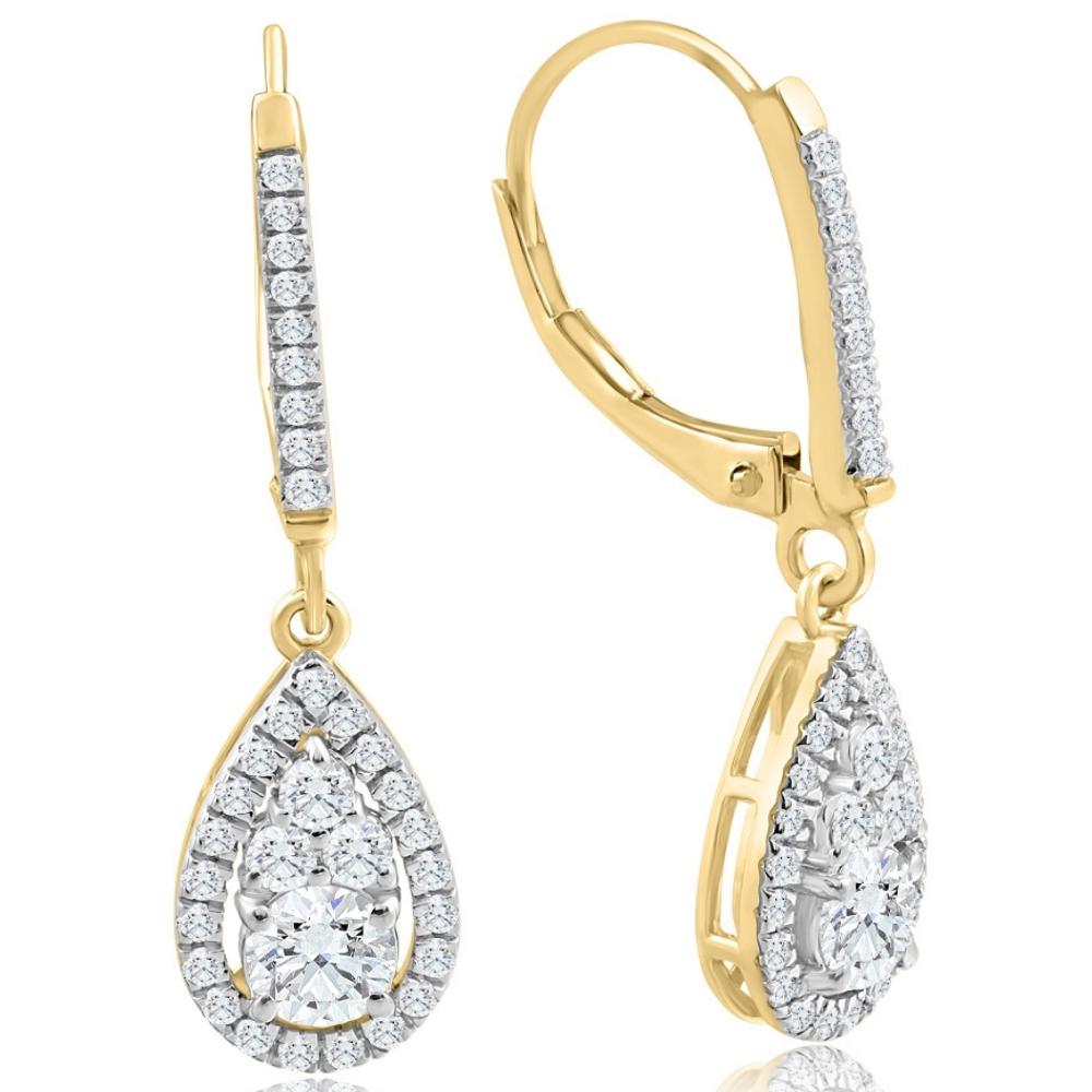 Shop Pompeii3 1ct Tw Pear Shape Diamond Dangle Lever Back Earrings Yellow Gold Lab Grown In Silver