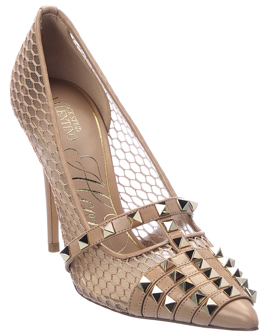 VALENTINO GARAVANI Rockstud leather and mesh pumps