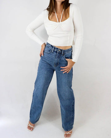 Just Black Denim high waisted wide leg jeans in medium wash