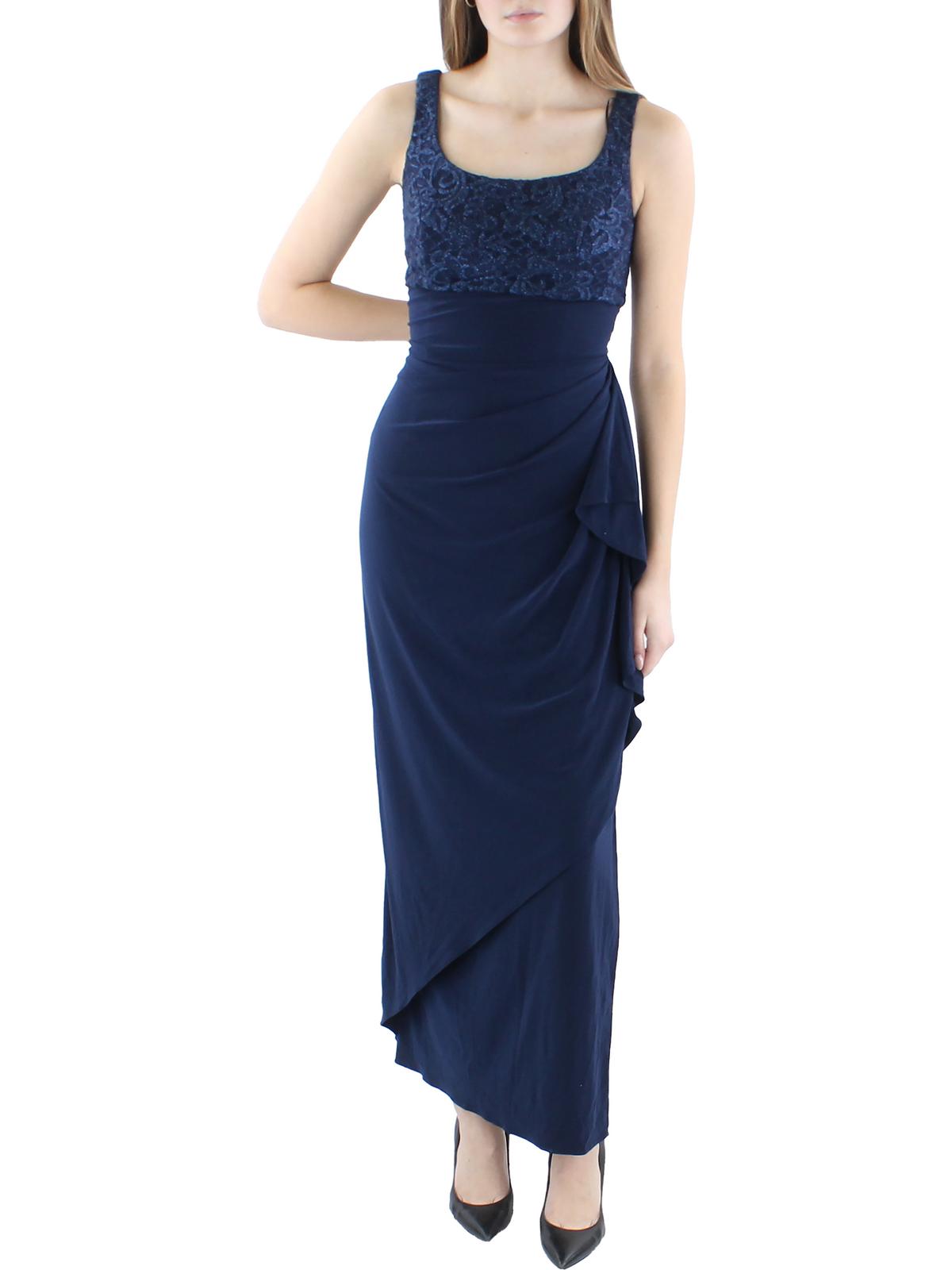 Shop Alex Evenings Womens Lace Maxi Evening Dress In Blue