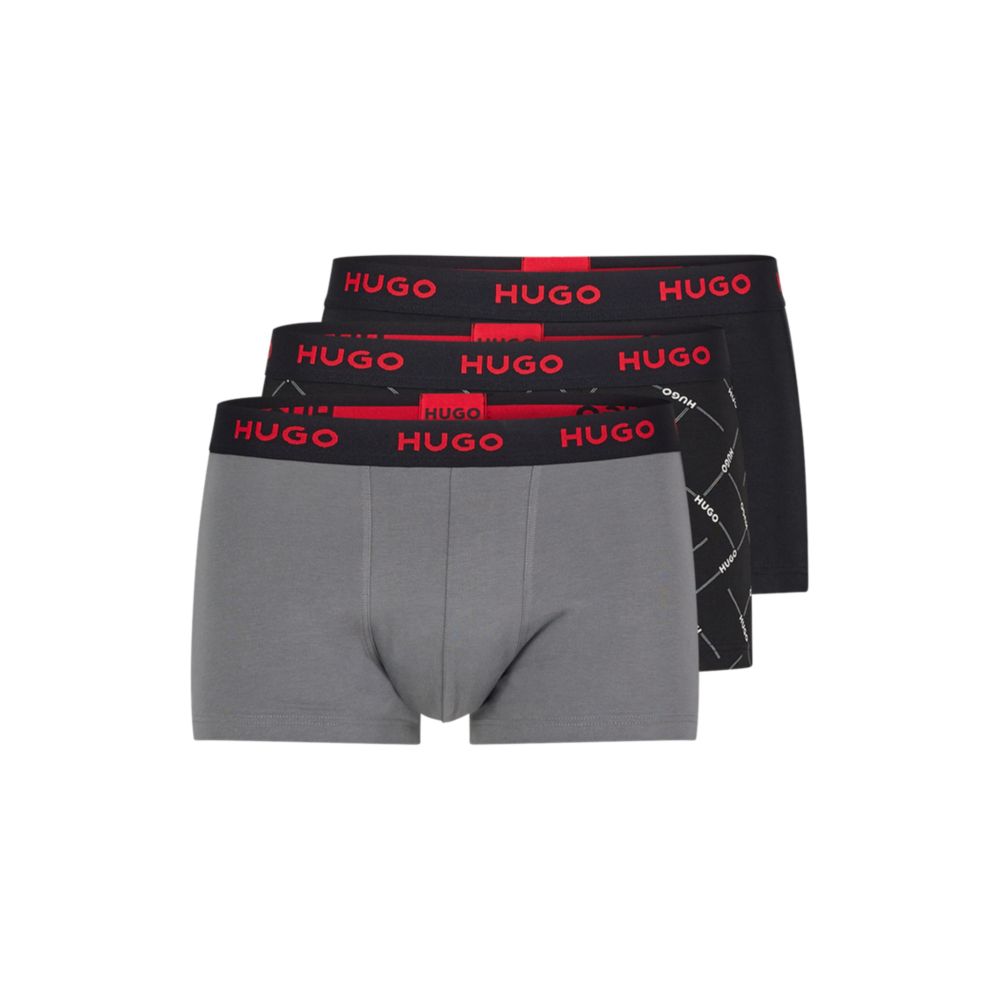 Hugo Three-pack Of Logo-waistband Trunks In Stretch Cotton In Black