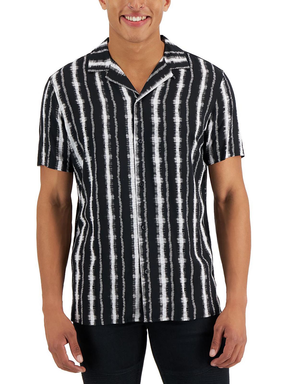 Shop Inc Mens Printed Collared Button-down Shirt In Black