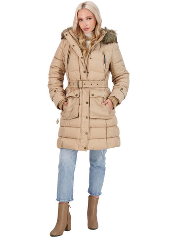 Lucky Brand womens winter hooded puffer coat