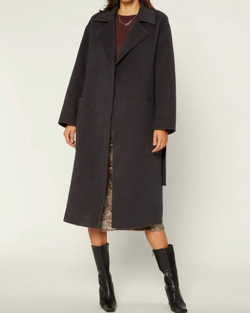 Current Air belted long coat in charcoal
