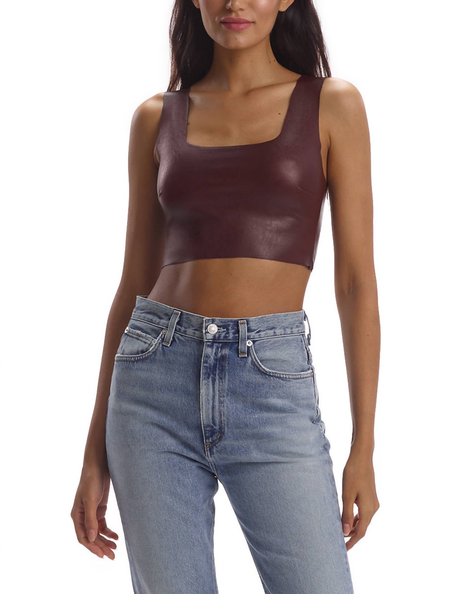 COMMANDO Faux Leather Square Neck Crop Top in Oxblood