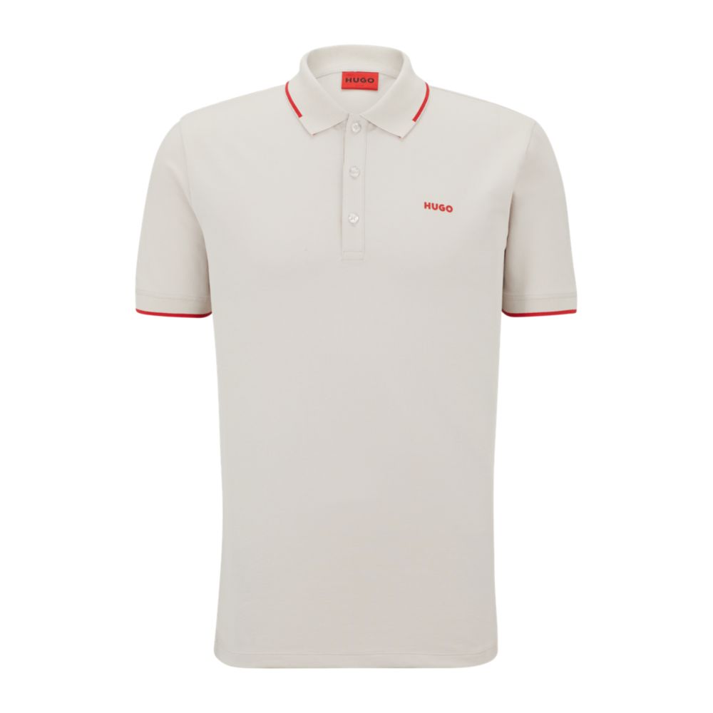 Hugo Stretch-cotton Slim-fit Polo Shirt With Embroidered Logo In Light Beige