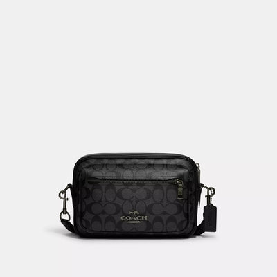 코치 COACH Outlet elias crossbody in signature canvas,gunmetal/charcoal