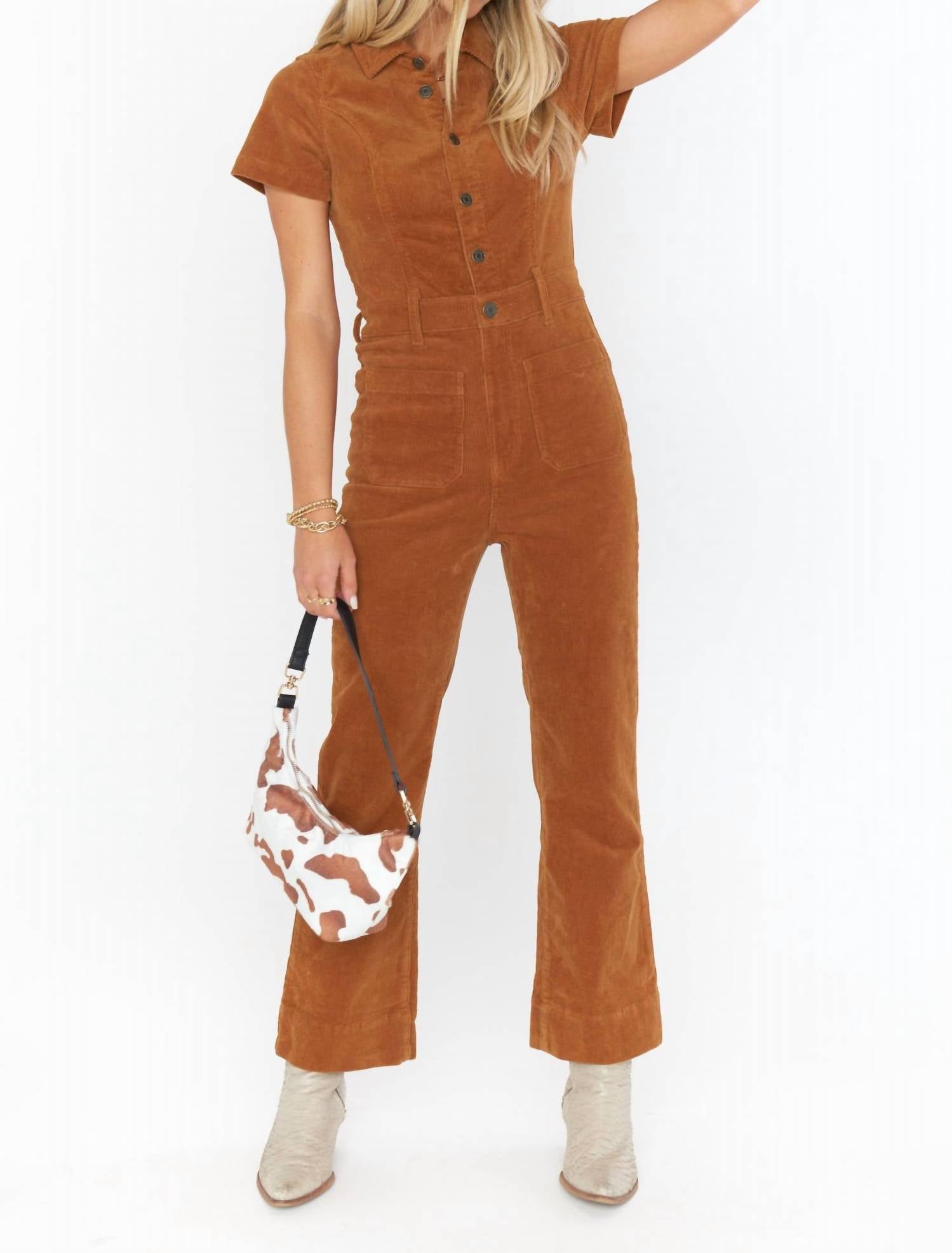 SHOW ME YOUR MUMU Cropped Everhart Jumpsuit in Camel
