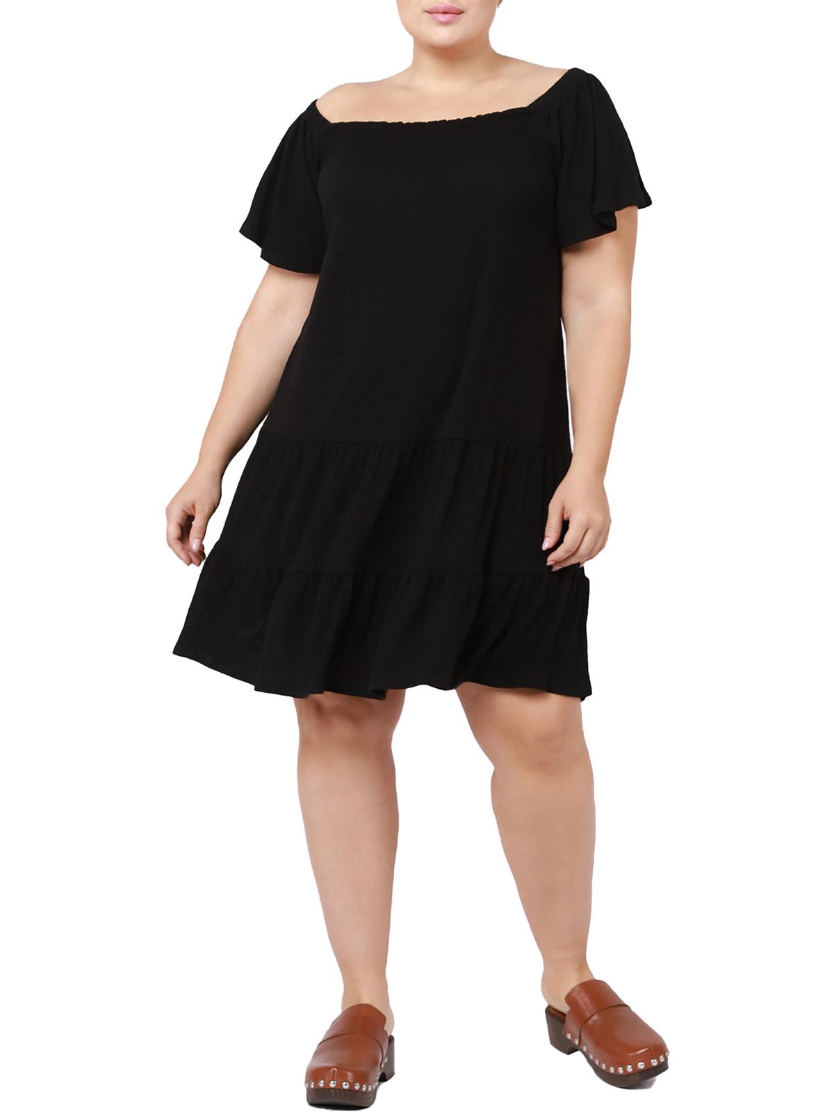 Shop Black Tape Plus Womens Flutter Sleeve Above Knee Mini Dress In Black
