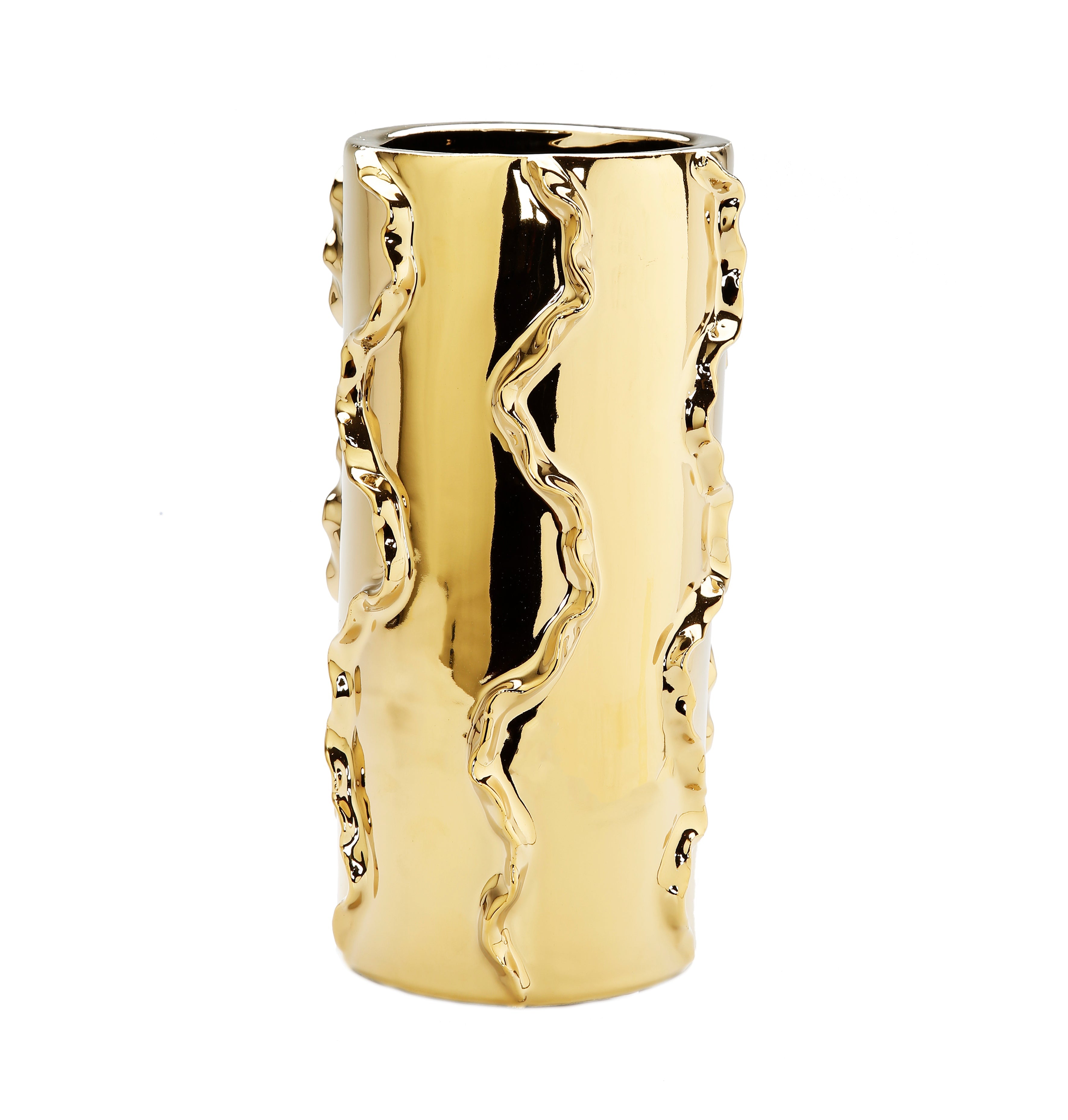 VIVIENCE 12"H Gold Metallic Vase Swivel Design