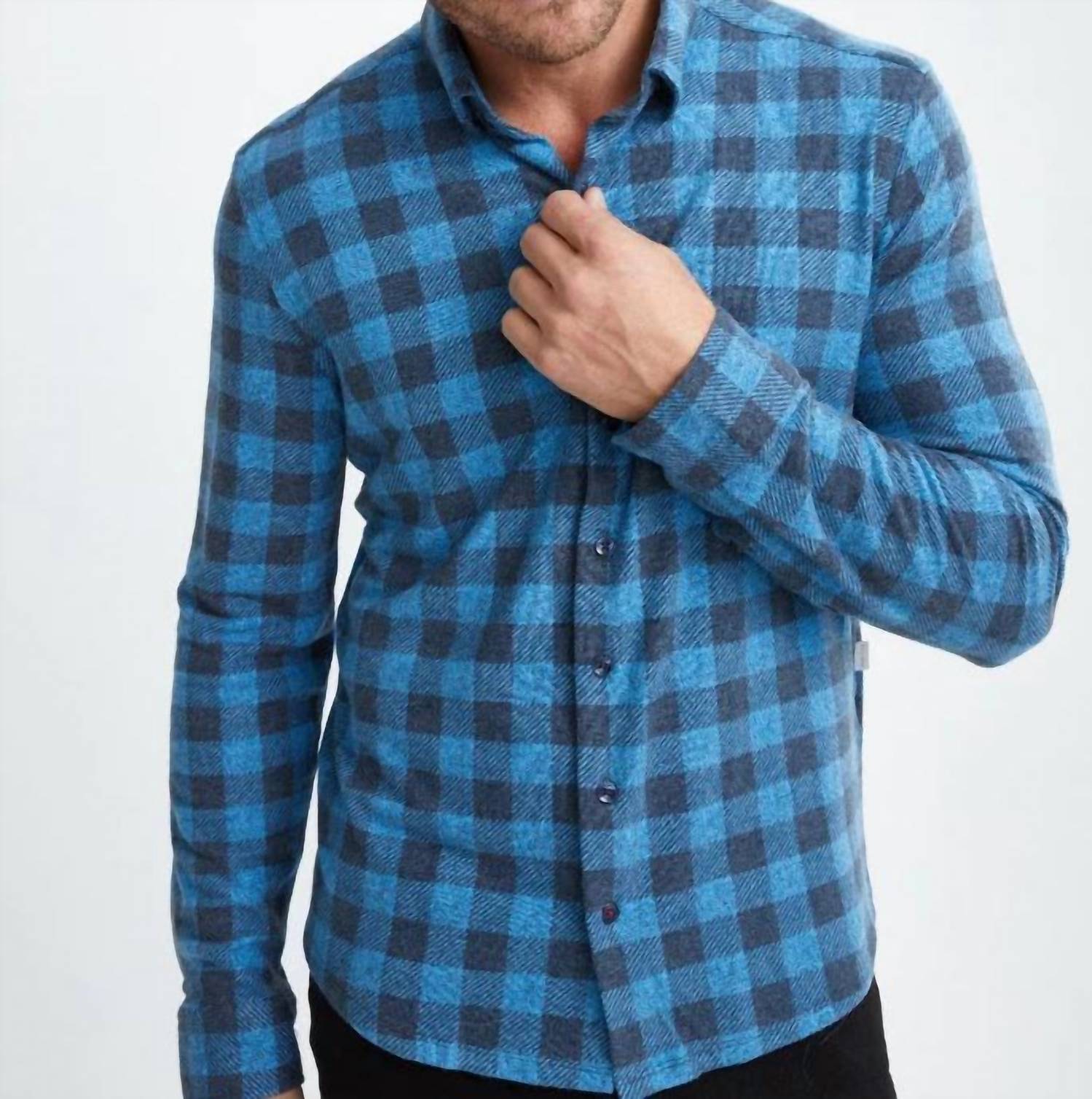 STONE ROSE Men T-Series Fleece Buffalo Check Shirt in Blue