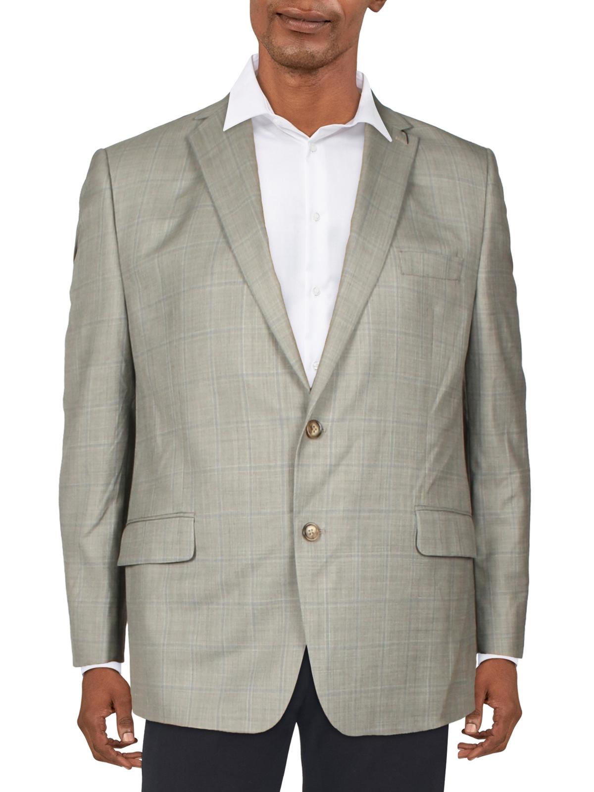 Shop Lauren Ralph Lauren Lancaster Mens Wool Blend Plaid Two-button Blazer In Grey