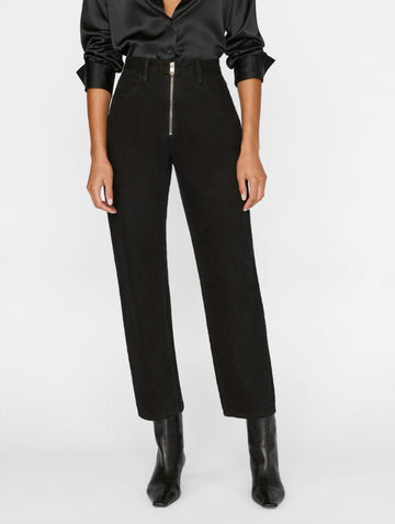 Frame le super high straight exposed zip jean in film noir