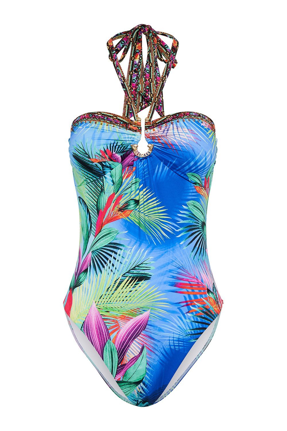 Shop Camilla Women's What's Your Vice Bandeau One Piece Swimsuit With Ring In Multi