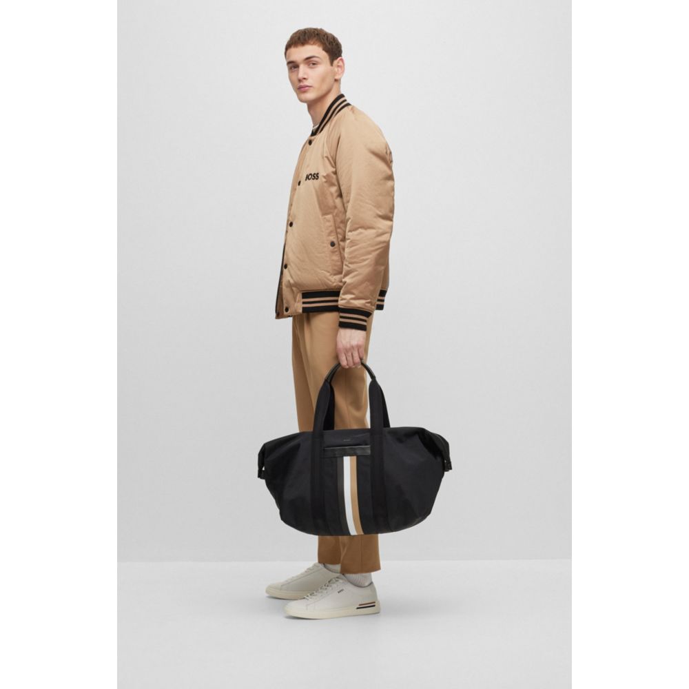 BOSS - Holdall in grained Italian leather with embossed logo