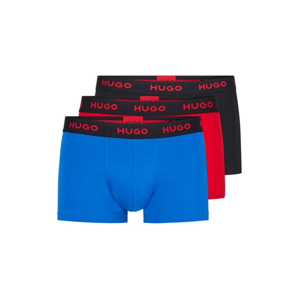 HUGO Three-pack of logo-waistband trunks in stretch cotton