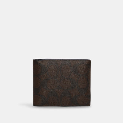 코치 COACH Outlet 3 in 1 wallet in blocked signature canvas,gunmetal/mahogany multi