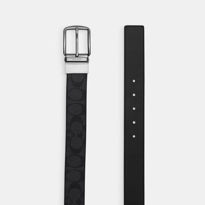 코치 COACH Outlet harness buckle cut to size reversible belt, 38 mm,charcoal/black