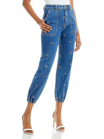Aqua womens high rise floral print jogger jeans