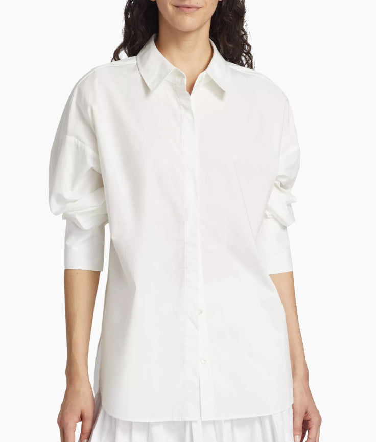 Shop Staud Women Solid White Long Sleeve Collared Oversized Cotton Shirt