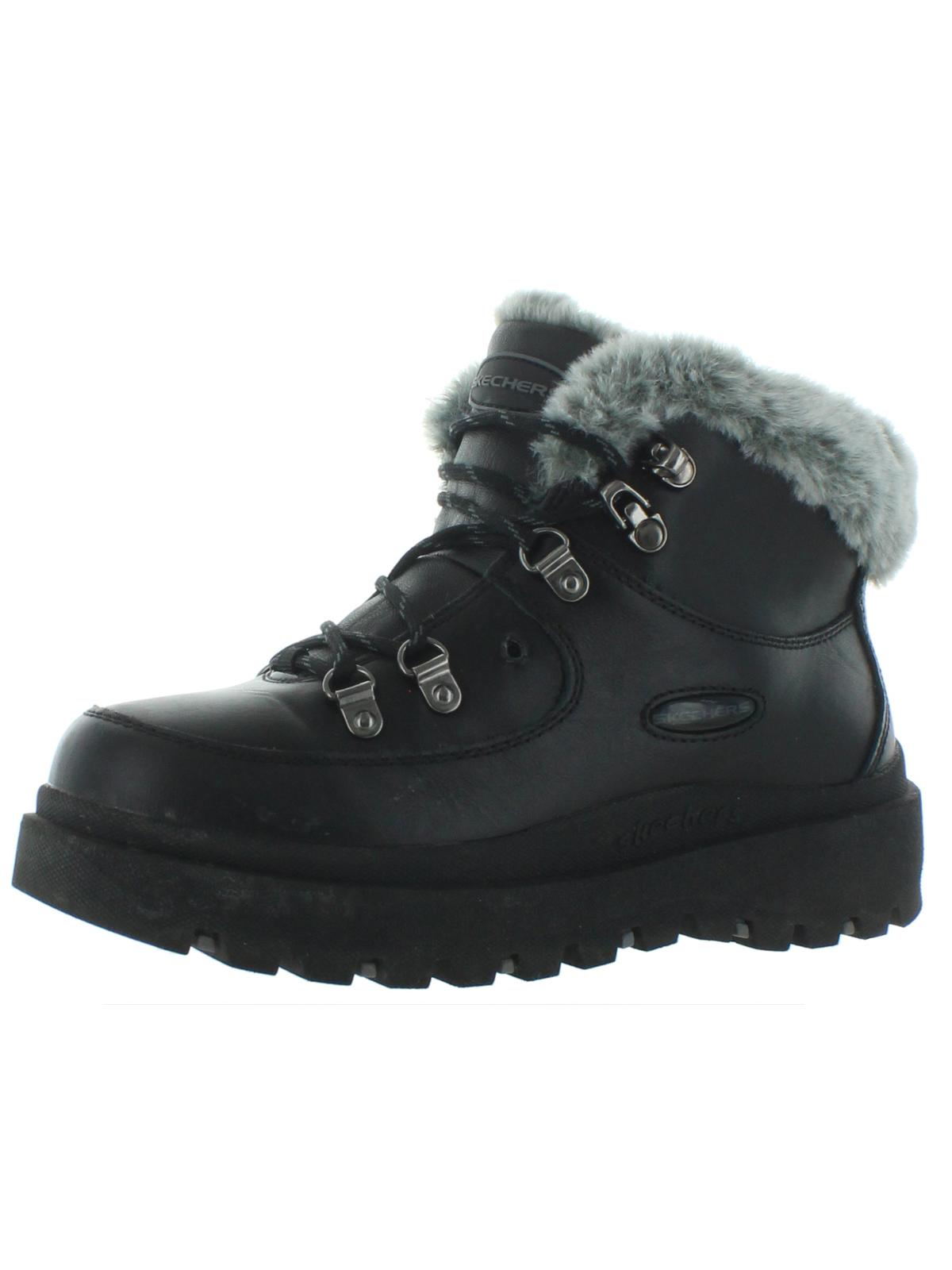 Shop Skechers Shindigs-lookin' Kool Womens Leather Faux Fur Winter Boots In Black