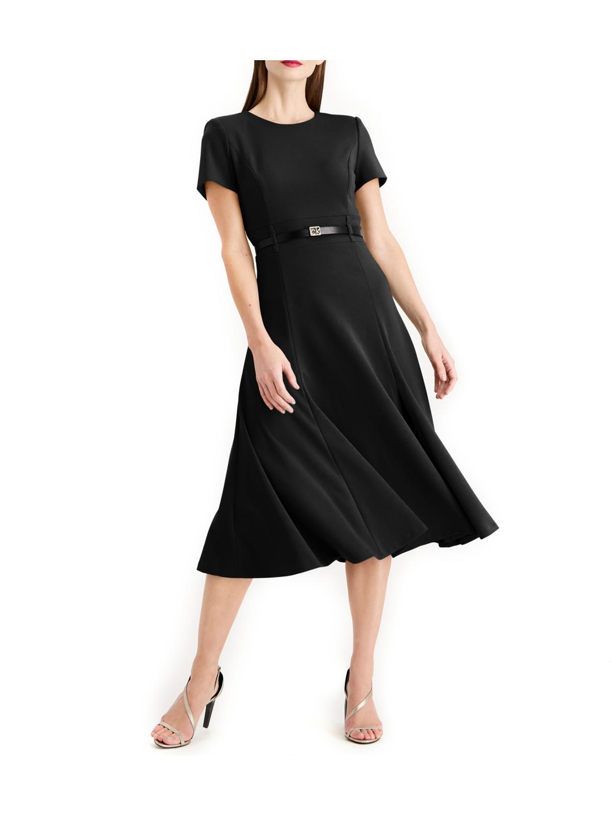 Calvin Klein Womens Short Sleeves Calf Midi Dress In Black | ModeSens
