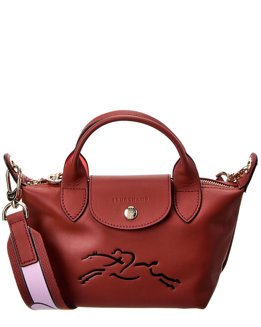 Longchamp Le Pliage Cuir Medium Leather Top Handle Tote in Red