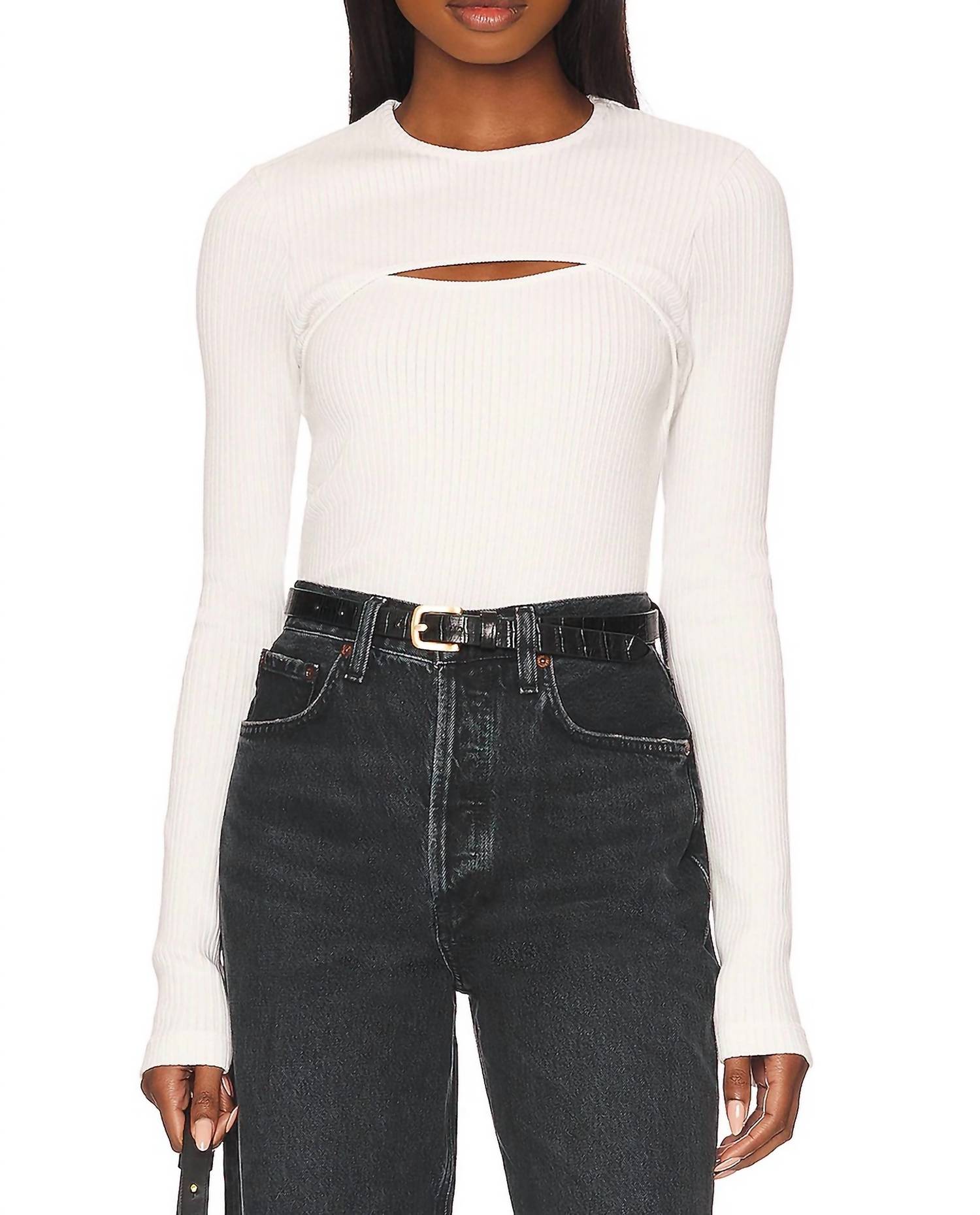 AGOLDE Lyza Cut Out Rib Top in Powder