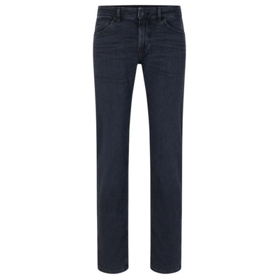 HUGO - Denim regular-fit jeans with stacked-logo jacquard