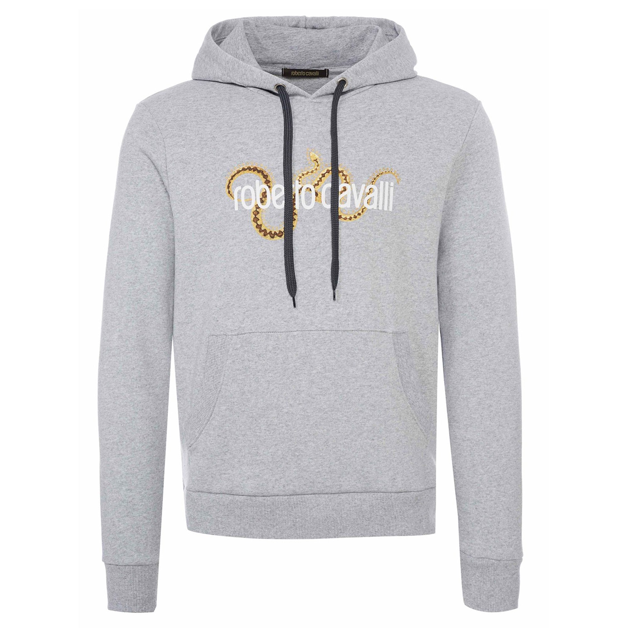 Shop Roberto Cavalli Men's Gray Cotton Logo Hoodie In Grey