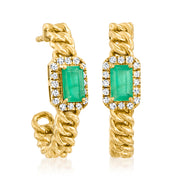 Ross-Simons Emerald and . Diamond C-Hoop Earrings in 14kt Yellow Gold
