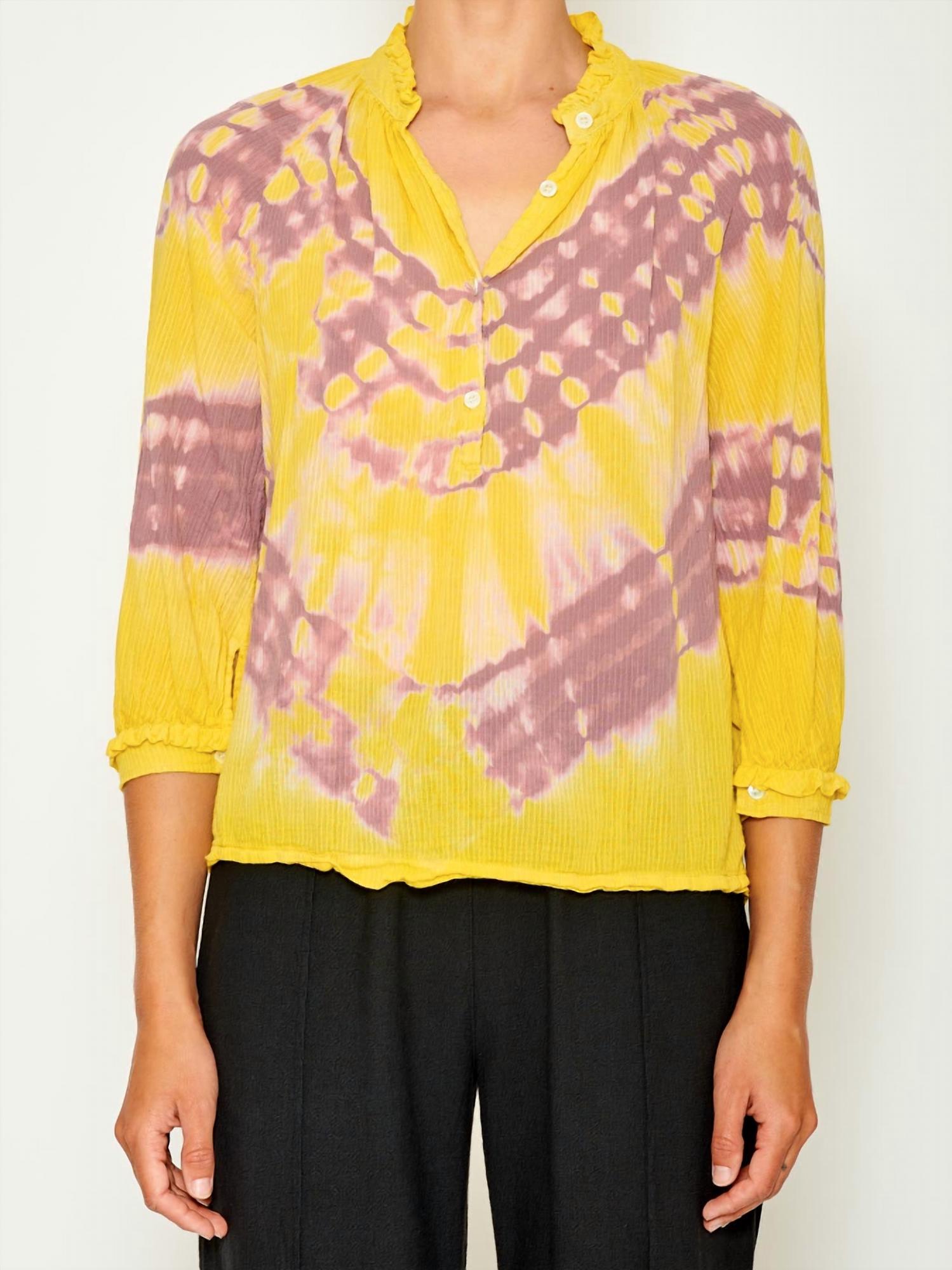 Raquel Allegra Victorian Ruffle Blouse In Acid Light In Yellow