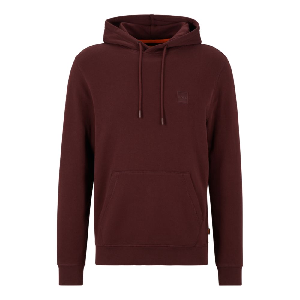 Hugo Boss French-terry-cotton Hooded Sweatshirt With Logo Patch In Dark Red
