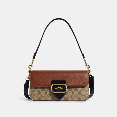 코치 COACH Outlet morgan shoulder bag in colorblock signature canvas,gold/khaki multi